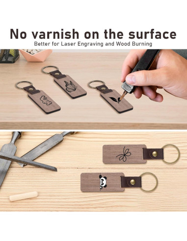 25 Llaveros de Madera Natural con Correa de Cuero PU Cobee