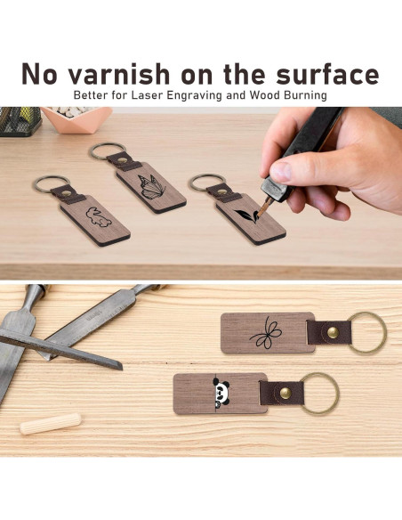 25 Llaveros de Madera Natural con Correa de Cuero PU Cobee