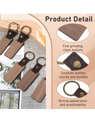 25 Llaveros de Madera Natural con Correa de Cuero PU Cobee