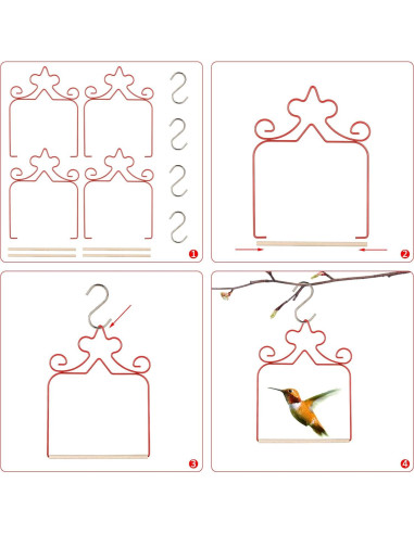 Paquete de 4 columpios para colibríes Eyrosa, rojos, 11.4 cm