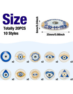 20 Piezas Cabochones de Vidrio Ojo Maligno Crafans 25mm 2