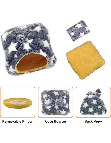 Cama Cueva para Cobayas GINIDEAR M 25.4cm Estrellas Grises