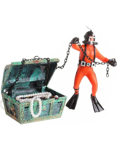 Adorno de Acuario Eyech Cofre del Tesoro Naranja 6x4.5cm