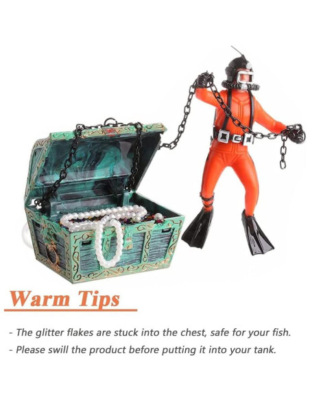 Adorno de Acuario Eyech Cofre del Tesoro Naranja 6x4.5cm