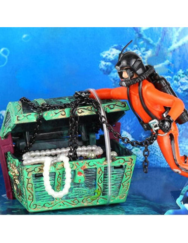 Adorno de Acuario Eyech Cofre del Tesoro Naranja 6x4.5cm