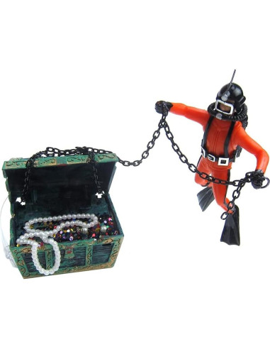 Adorno de Acuario Eyech Cofre del Tesoro Naranja 6x4.5cm