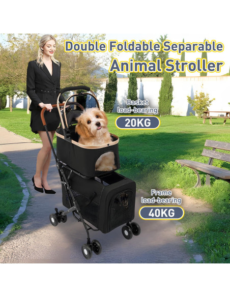 Carrito Doble para Mascotas YIRCELOM Negro 2 Perros o Gatos