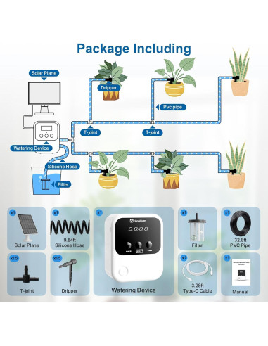 Sistema de Riego Automático Solar Hon&Guan para 15 Plantas