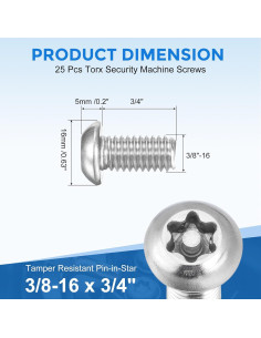 Tornillos de Seguridad Torx uxcell 25 Pcs Acero Inoxidable 304 2
