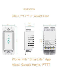 Interruptor Inteligente Micmi WiFi 4 Unidades Táctil 1 Gang 2