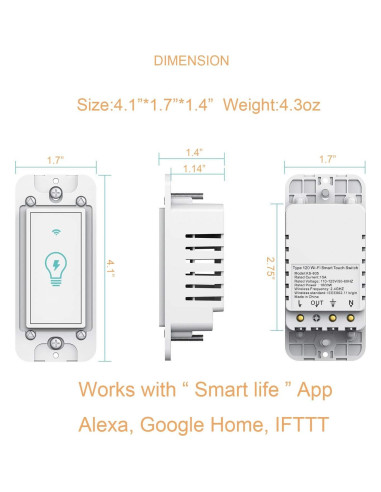 Interruptor Inteligente Micmi WiFi 4 Unidades Táctil 1 Gang