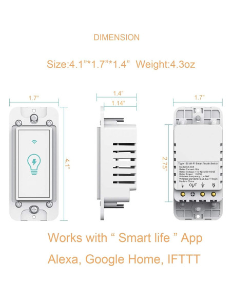 Interruptor Inteligente Micmi WiFi 4 Unidades Táctil 1 Gang
