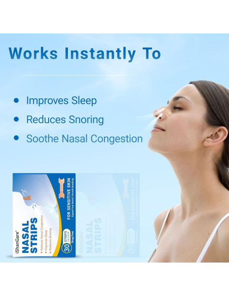 Tiras Nasales iShanCare 30 Conteo para Mejor Sueño y Respiración