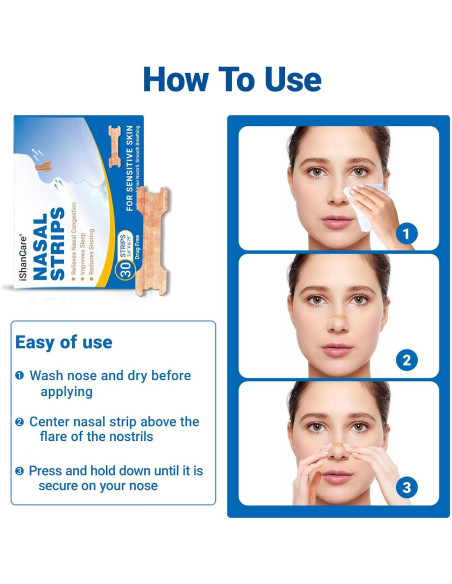 Tiras Nasales iShanCare 30 Conteo para Mejor Sueño y Respiración