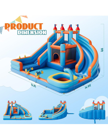 Castillo Inflable Albott con Tobogán y Piscina 454x430 cm