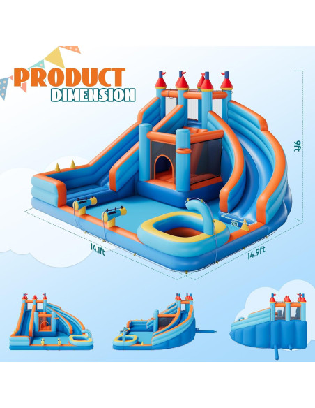 Castillo Inflable Albott con Tobogán y Piscina 454x430 cm