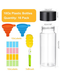 16 Botellas de Plástico Transparentes 300 ml DI QIU REN con Tapas 2
