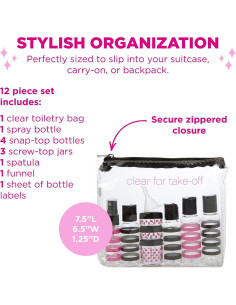 Kit de Aseo de Viaje Miamica 12 Piezas Aprobado por TSA 2