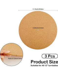 CRASPIRE 3Pcs Alfombrillas de Corcho para Reproductor de Vinilo 29.8cm 2