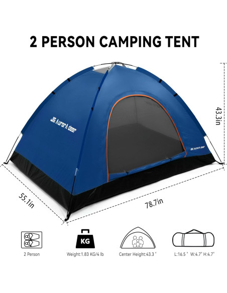 Carpa para 2 Personas JG AURORA DEER Azul Marino Impermeable