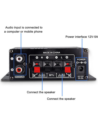 Amplificador de Audio Estéreo HiFi Yingtuyou AK-270 12V 20W