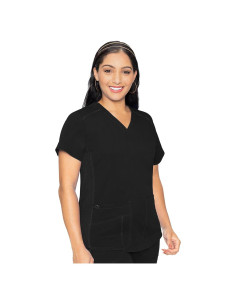 Top de Scrubs Med Couture para Mujeres - Cuello en V, 4 Bolsillos, Negro