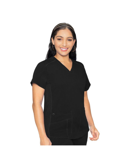 Top de Scrubs Med Couture para Mujeres - Cuello en V, 4 Bolsillos, Negro