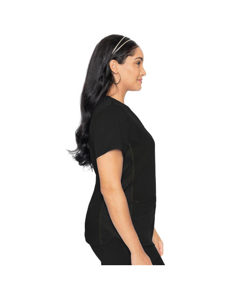 Top de Scrubs Med Couture para Mujeres - Cuello en V, 4 Bolsillos, Negro