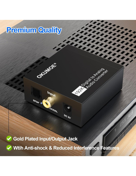Convertidor de Audio Digital a Analógico OKUMOE 192KHz RCA 3.5mm