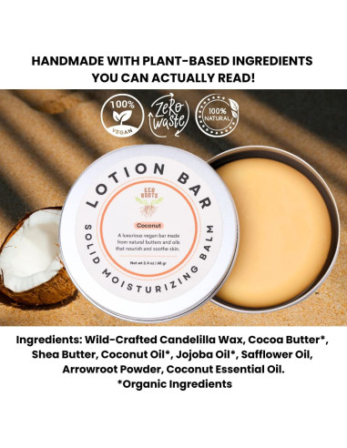 Barra de Loción Ecológica EcoRoots 68g - Hidratante Natural Coco