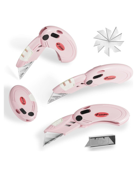 Cuchillos Utility Plegables Scimaker Rosa - 4 Paquete con 10 Cuchillas