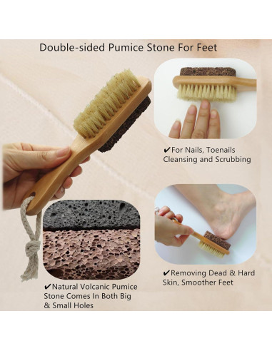 Piedra Pómez Natural YIOYOODA con Cepillo para Pies - Exfoliador Doble Cara