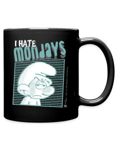 Taza Cerámica Spreadshirt Pitufos Odio los Lunes 325 ml Negra