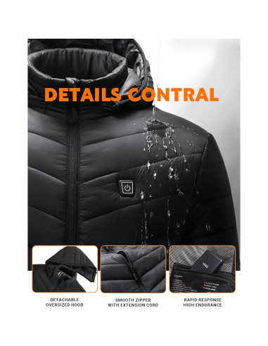 Chaqueta Calentada YHQ 12V 20000mAh para Hombre - Negro XL
