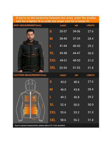 Chaqueta Calentada YHQ 12V 20000mAh para Hombre - Negro XL