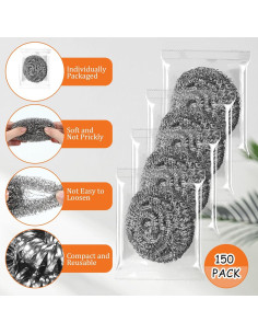 Estropajos de Acero Inoxidable IANFAN 150 Piezas 5cm 2