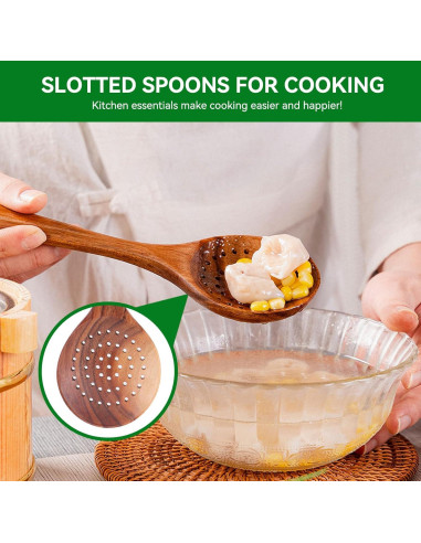 Cucharón Ranurado de Madera HERCHR 28x8cm para Cocinar