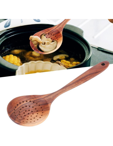 Cucharón Ranurado de Madera HERCHR 28x8cm para Cocinar