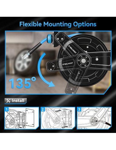 Carrete de Manguera de Aire Retráctil Relhost 15m 9.5mm 300PSI