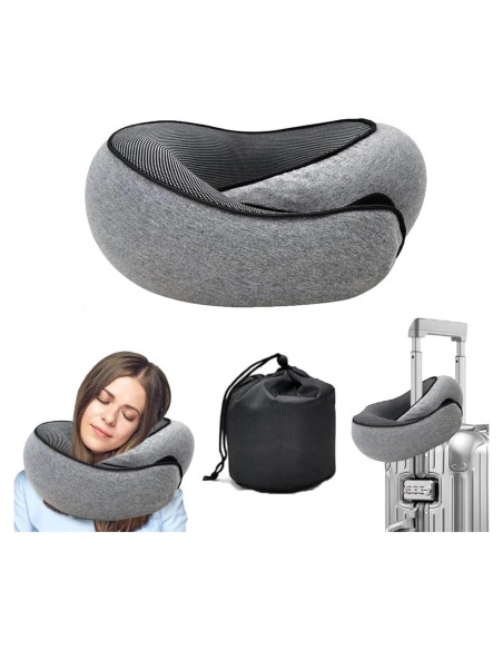 Almohada de Viaje WEERSHUN Cuello Espuma Memoria Gris 32x26cm