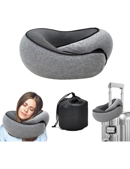 Almohada de Viaje WEERSHUN Cuello Espuma Memoria Gris 32x26cm
