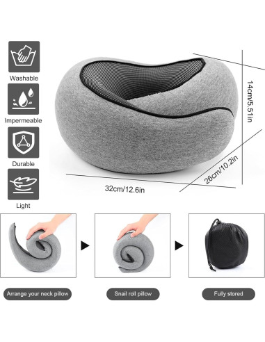 Almohada de Viaje WEERSHUN Cuello Espuma Memoria Gris 32x26cm