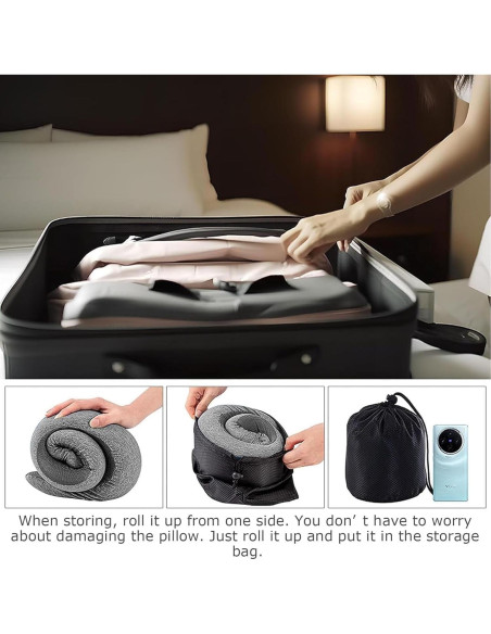 Almohada de Viaje WEERSHUN Cuello Espuma Memoria Gris 32x26cm