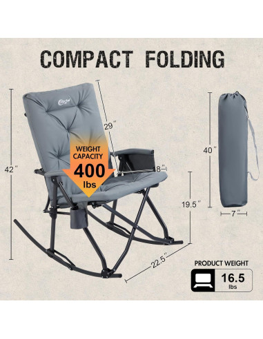Silla Mecedora Plegable Portal Charles Acolchada Gris 181 kg