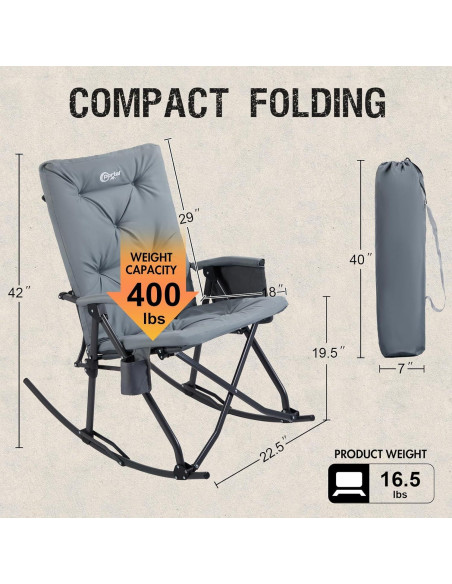 Silla Mecedora Plegable Portal Charles Acolchada Gris 181 kg
