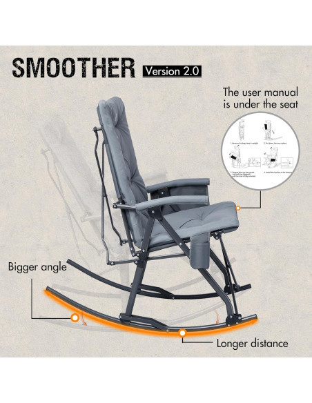 Silla Mecedora Plegable Portal Charles Acolchada Gris 181 kg