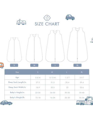 Saco de Sueño Bebé 0-6 Meses TADO MUSLIN Autos 100% Algodón