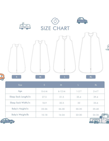 Saco de Sueño Bebé 0-6 Meses TADO MUSLIN Autos 100% Algodón