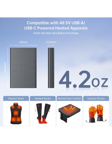 Banco de Poder 5000mAh 2PCS USB-C y USB-A para Ropa Calentada