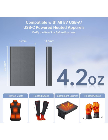 Banco de Poder 5000mAh 2PCS USB-C y USB-A para Ropa Calentada